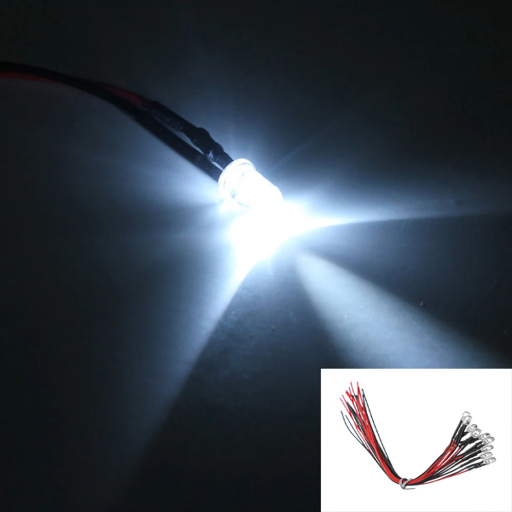 

10 Pcs White Car Auto Pre Wired 5mm 12V LED Light Lamp Bulb 20cm Prewired DIY Mount Accessories LED Lights for Car Bright