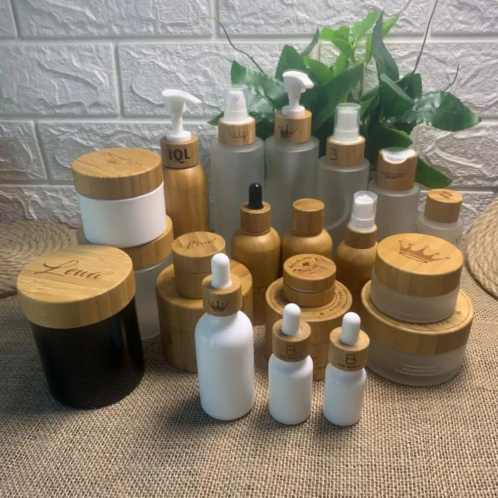 

Whoelsale Bamboo Container Empty Glass Bottle For Cosmetic Toner Lotion And Glass Jar Plastic Jars For Ccrub Cream Facial Scrub