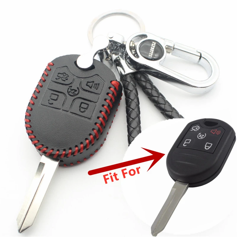 FLYBETTER Genuine Leather 5Button Remote Key Case Cover For Ford Explorer/Edge/Escape/Ranger/E150/F350/F550/E250/E350 (B) L16