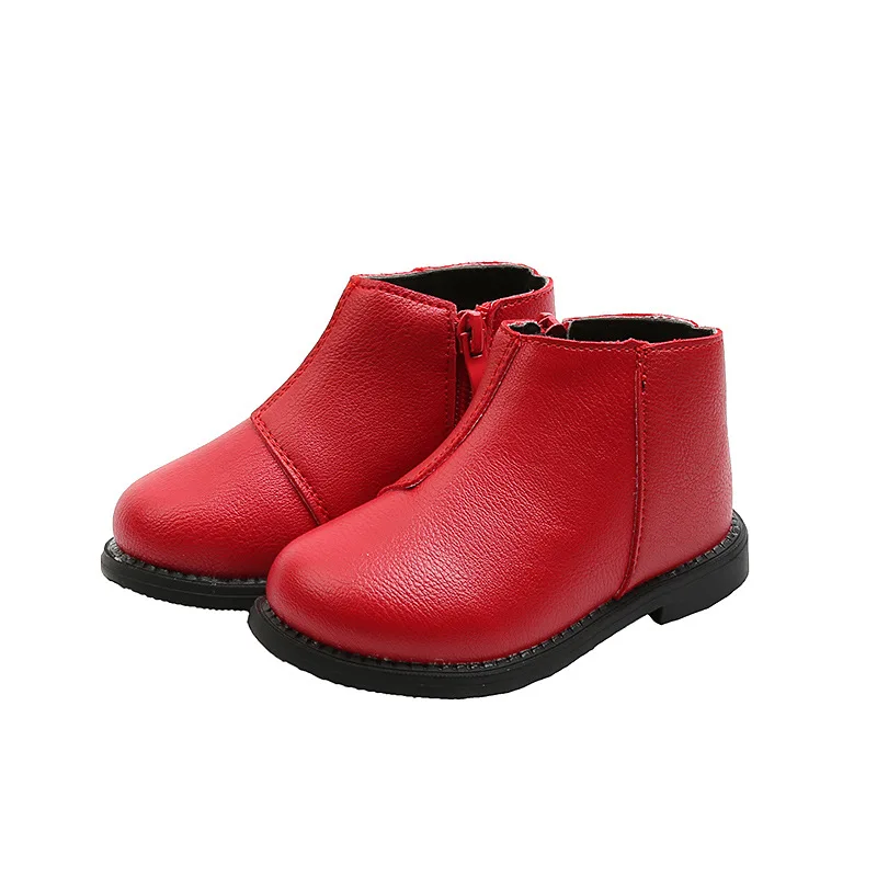 Fashion Girls Boots Unisex Children\'s Boots Kids Casual Leather Shoes For Autumn Winter 2 3 4 5 6 7 8 9 10-12T Black Red