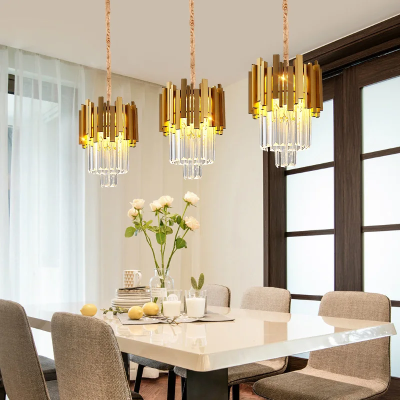 FKL Modern Crystal Golden Chandelier Light Luxury Bar Single Head Hanging Line Dining room Bedroom Small Chandelier