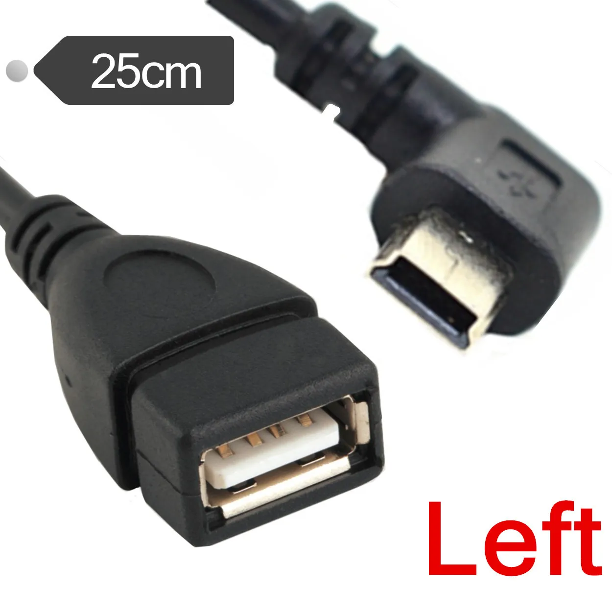 90 stopni w górę lewego prawego kątowego Mini kabel USB OTG USB 2.0 kobieta na Mini USB 5 Pin męski krótki kabel Adapter 0.25m