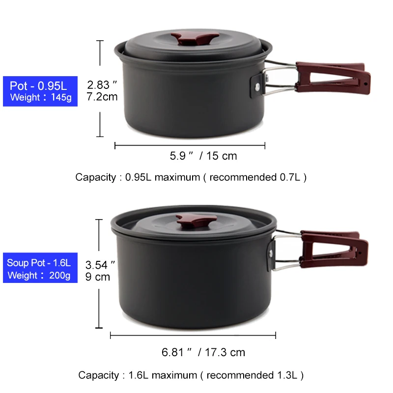 Widesea Set di pentole da campeggio Kit di stoviglie per pentole da esterno cottura bollitore per acqua padella posate da viaggio utensili