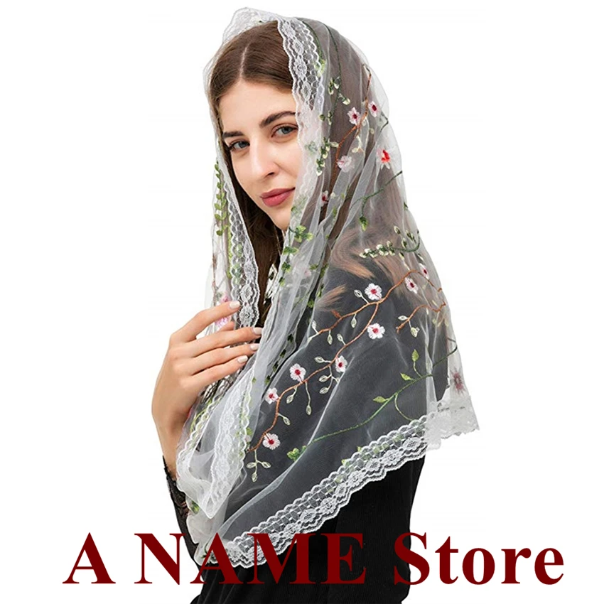 Infinity Wildflowers wanita Mantilla kerudung untuk Gereja Katolik Headwrap menutupi Latin Mass bordir bunga renda Tradional Velos