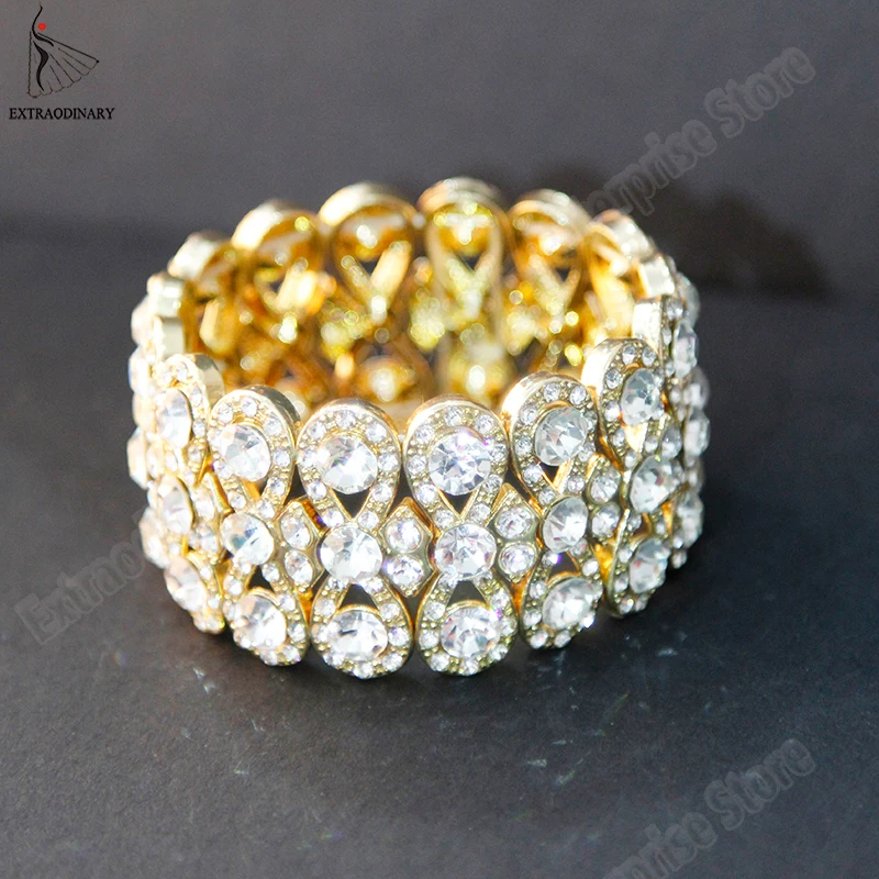 Belly Dance Accessories Gold Silver Women Rhinestone Stretching Bangle Upper Arm Cuff Party Bracelet Jewelry