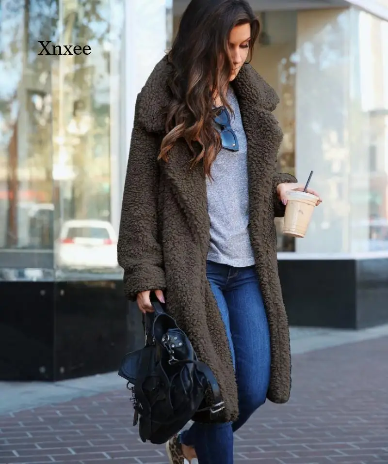 Abrigo de piel sintética para mujer, abrigo cálido de oso de peluche, chaqueta de piel, abrigo largo de felpa para mujer de otoño e invierno