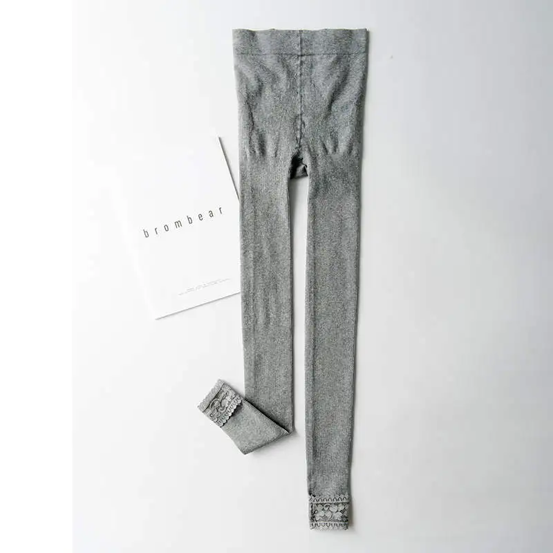Plus Velvet Thicken Vertical Stripes Lace Stitching Leggings Women Autumn Winter Pants Stretch High Waist Cotton Leggings C6771