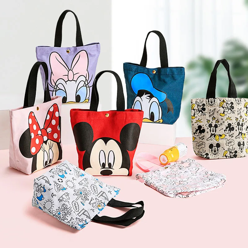 Disney Mickey Donald Duck lunch bag Canvas Shoulder Bag Korean Women Kids Lunchbox Picnic Supplies Insulated Cooler Bags