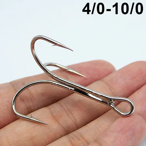 50 Uds. Anzuelos de pesca triples grandes, plantilla de atún de tiburón de acero rico en carbono, anzuelos de triple ancla, anzuelo de púas de agua salada fuerte 4/0-10/0
