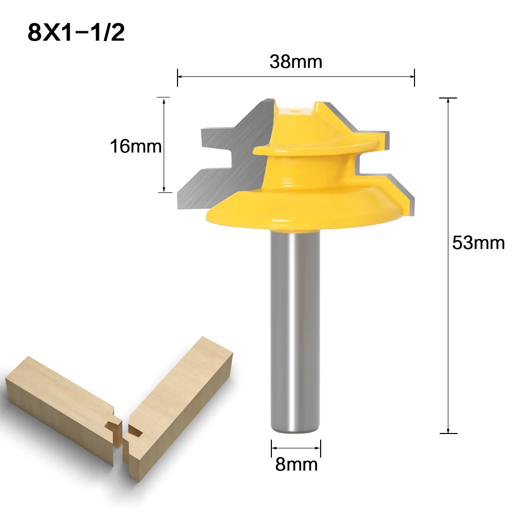 3Pc 8MM 45 Degree Lock Miter Router Bit Tenon Milling Cutter Woodworking Tool For Wood Tools