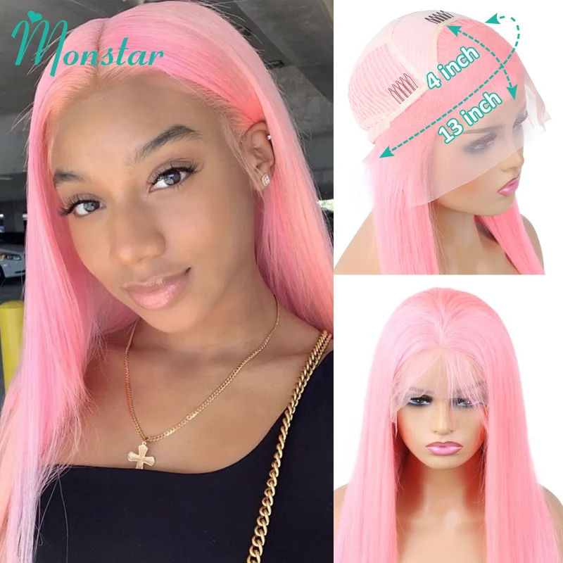 

Monstar Pink Straight Wig 30 Inch Long Brazilian Hair Body Wave Lace Front Wigs Human Hair 180 210 Density 13x4 Lace Frontal Wig