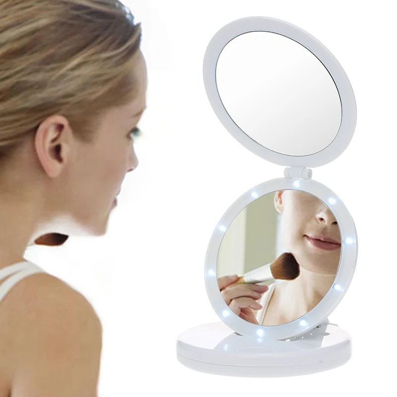 

Tri-fold LED Makeup Mirror 5X Magnifying Cosmetic Mirror USB HD Vanity Mirrors Cosmetic Tools Desktop Lights USB Rechargeable