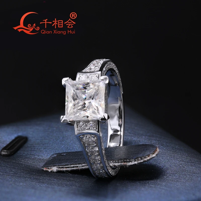 

S925 Silver 2CT 7x7mm White D VVS Square Shape Princess Cut Moissanite Engagement Wedding Ring Jewelry