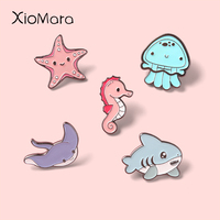 Jellyfish Elves Lapel Pin Water World Seahorse Starfish Squid Brooches Collar Backpack Decoration Cartoon Jewelry Gift For Kid's