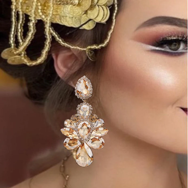 New Aretes Design Big Colorful Crystal Drop Earrings High-Quality Fashion Rhinestones Jewelry Accessories For Women Wholesale