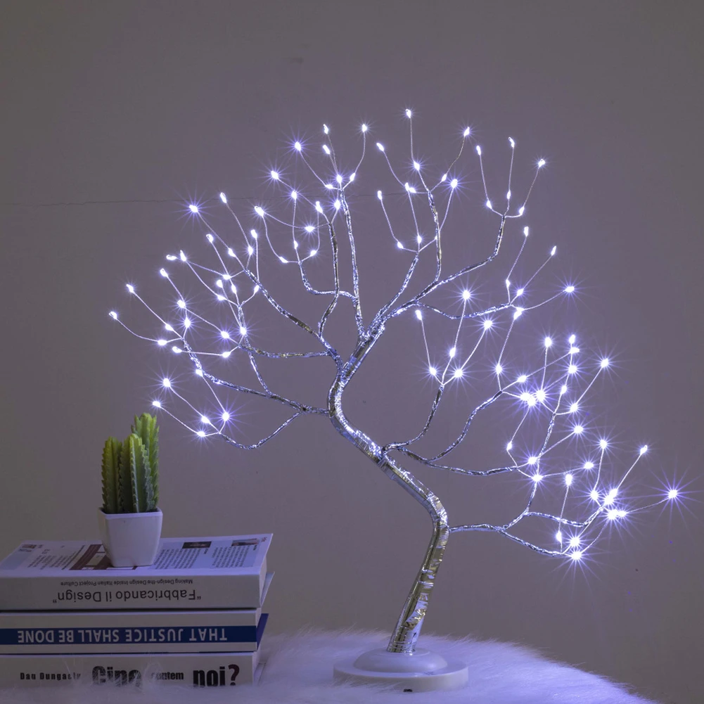 

Touch Night Lights USB/Battery Powered Mini Fake Tree Copper Wire Garland Fairy Table Lamps For Home Bedroom Bar Decor Lighting