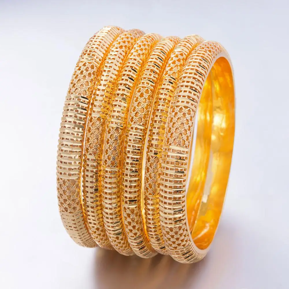 Wando 6pcs Ethiopian Jewelry Gold Color Bangles For Women Girl Dubai Gold Bangles For African  Bracelets  Women Gifts b141