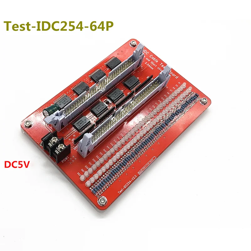 IDC 64Pin Cable Tester Test Card 2.54mm Cable IDC 8-64P Cable Test Adapter Board DC 5V Supply