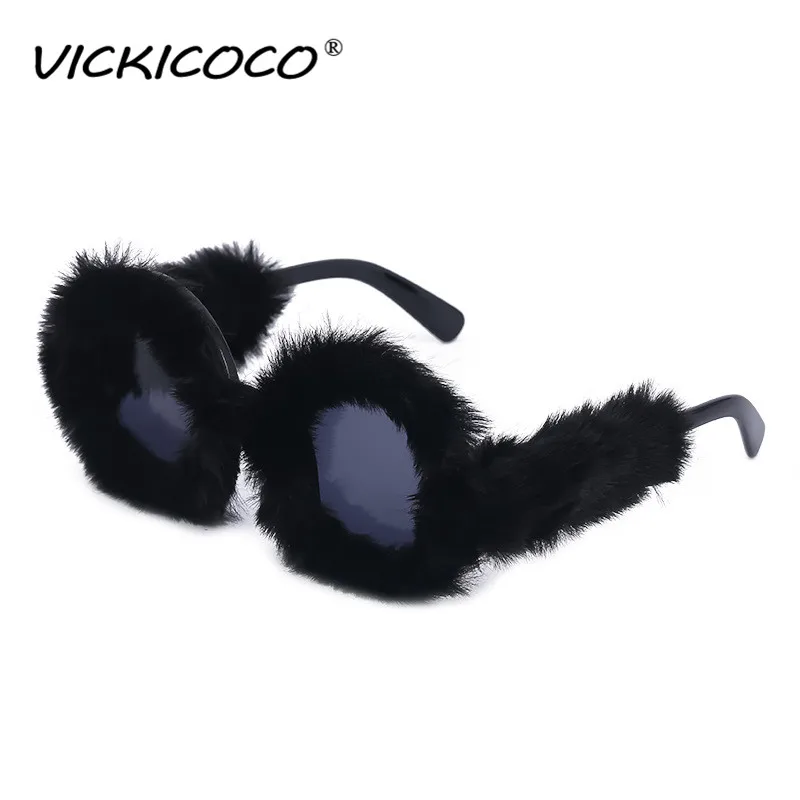 Women's Round Kardashan Sunglasses Sexy Punk Soft Fur Velvet Sun Glasses Ladies Shades Handmade Eyewear Men Gafas De Sol UV400