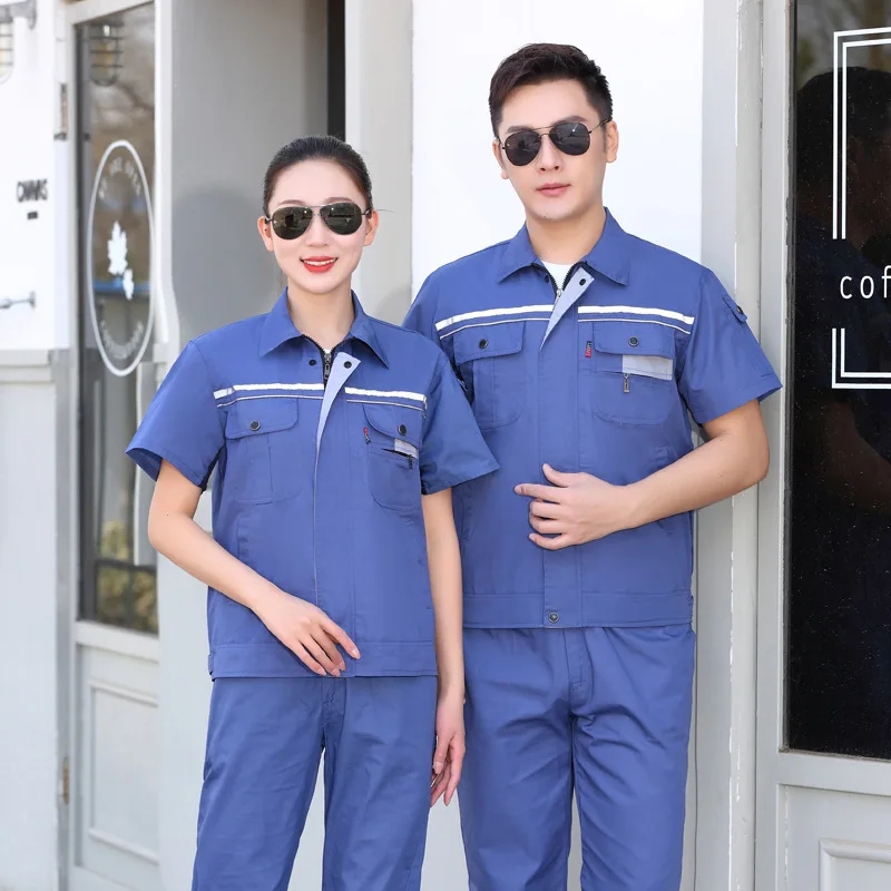 Großhandel Hohe Qualität Unisex Werkstatt Tragen Kleidung Sommer Kurzarm Shirt Zwei Stücke Set Repairmen Service Ingenieur Jacken