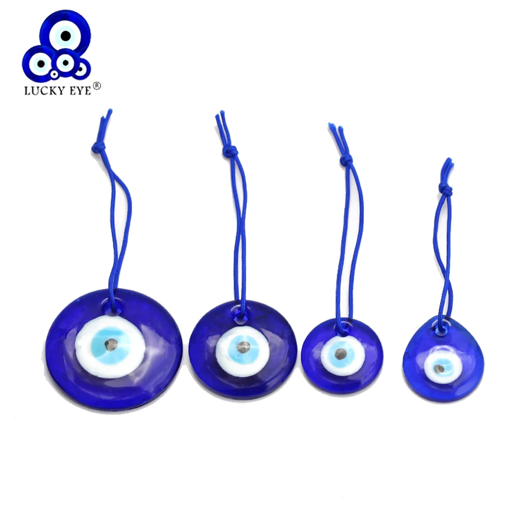 Lucky Eye Water Drop Round Glass Blue Turkish Evil Eye Pendant Wall Hanging Decorations for Home Living Room Car Keyring BE197