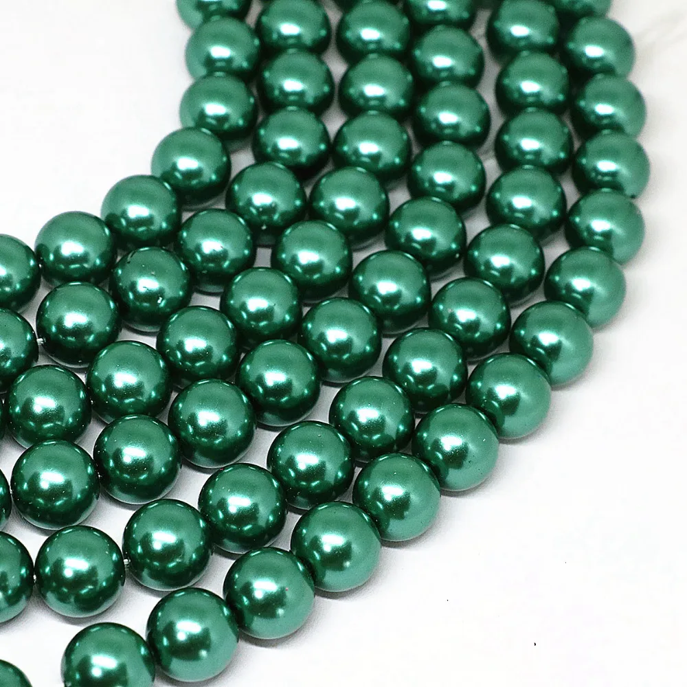 4 6 8 10 12 14mm Glass Pearl Beads Green Glass Imitation Round Loose Beads For Jewelry DIY Bracelet Necklace Making 40cm/strands