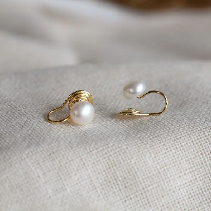 GRACE JUN 8MM Freshwater Pearl Clip on Earrings No Pierced Women Party Wedding Fashion Luxury Ear Cuff Earrings Not Allergenic