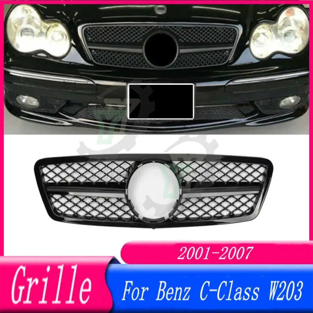 

Front Bumper Grille Racing Grill For Mercede- Benz C-Class W203 C200 C240 C280 C300 2001 2002 2003 2004 2005 2006 07 （WITH LOGO）