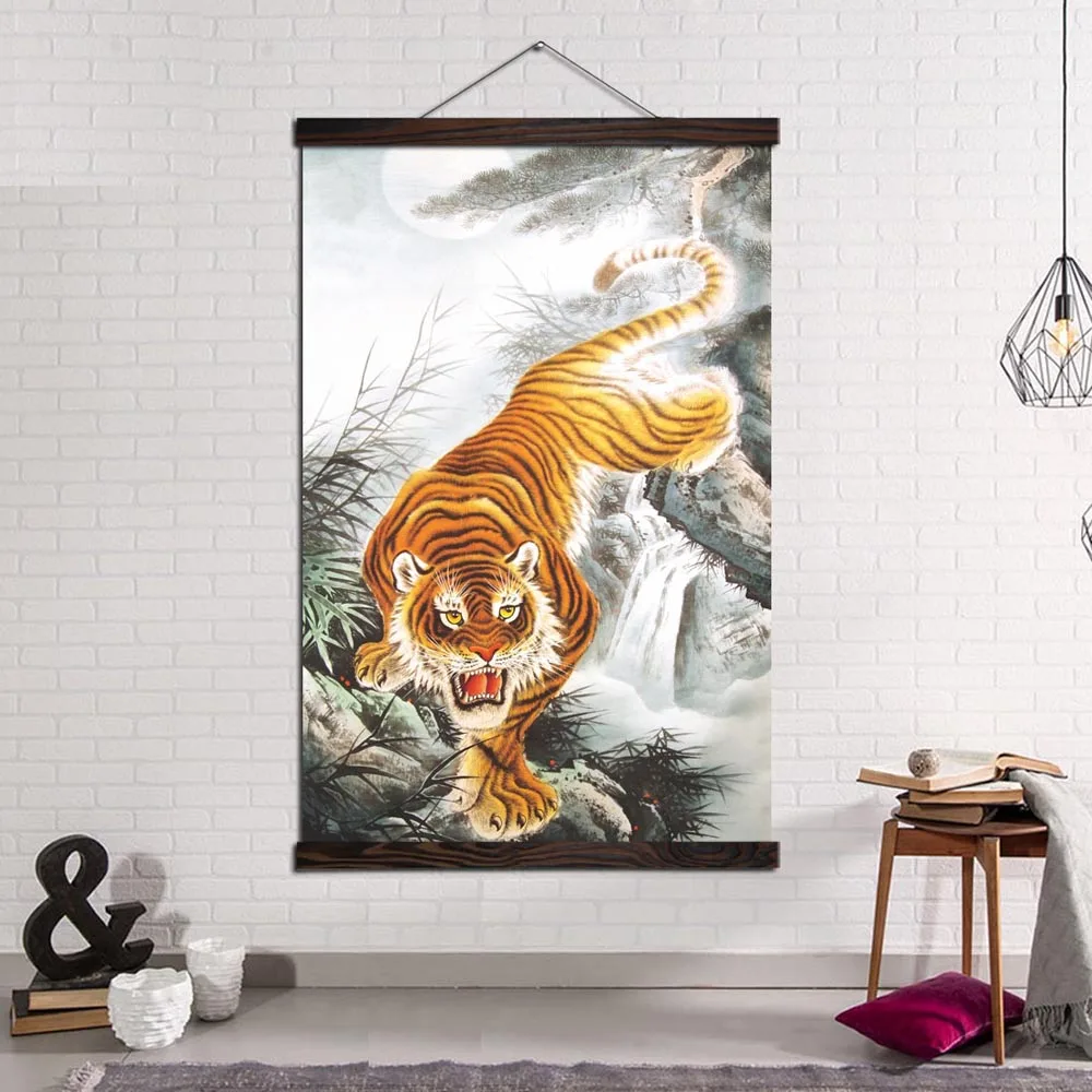 

Wall Art Canvas Print and Poster Painting Modern Pictures Home Decoration The Golden Tiger in the Moonlight