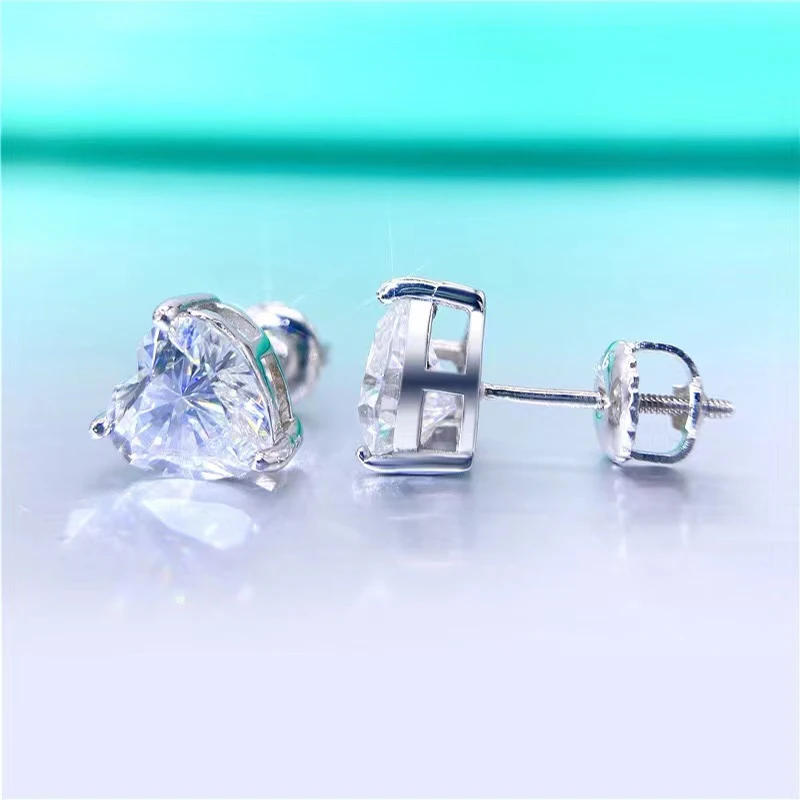 Trendy Real 0.3-2ct D Color Heart Brillaint Moissanite Earrings for Women S925 Silver Pass Diamond Tester Moissanite Earrings