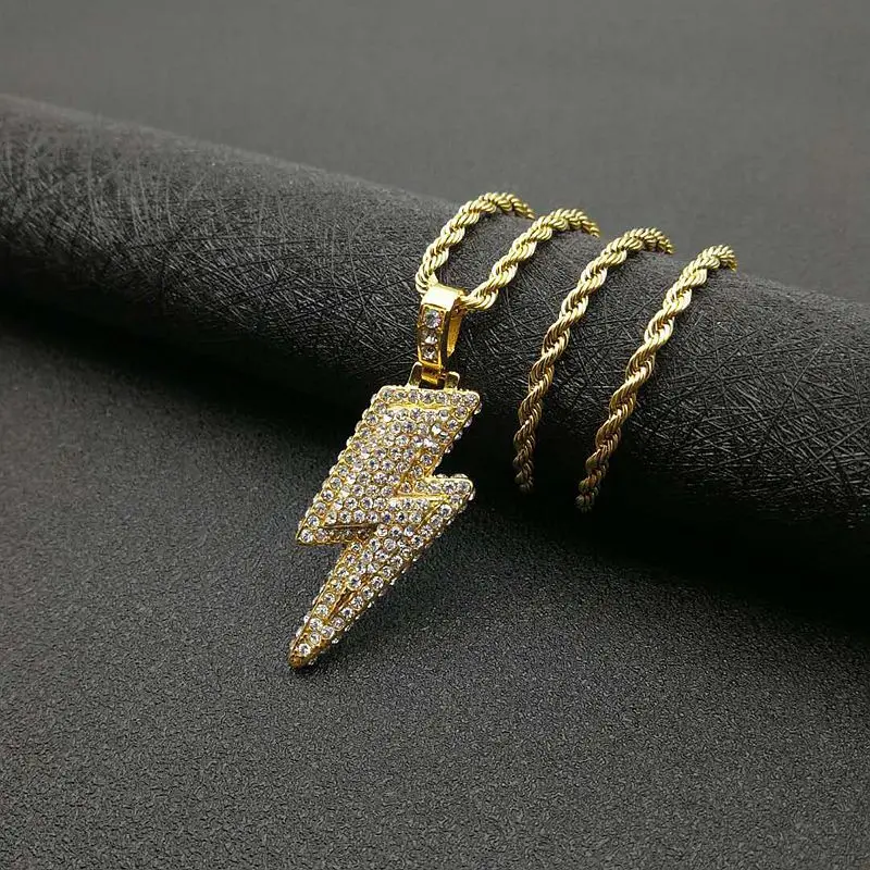 Men's Fashion Iced Out Chain Lightning Necklace Hip Hop Jewelry Full Zircon Necklace Male Jewelry Biker Accessories Gifts