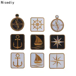 Nicediy One Piece Compass ricamo Patch Anchor Iron On abbigliamento Cartoon boat Patch per vestiti Stripe Applique C