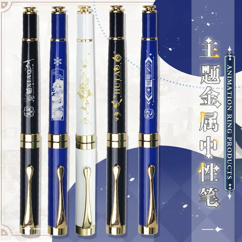 Anime Hot Game GS Impact Ganyu Keqing Xiao Hutao Zhongli Paimon Signature Pen Metal Gel Pen Stationery Gift 0.5mm Refill