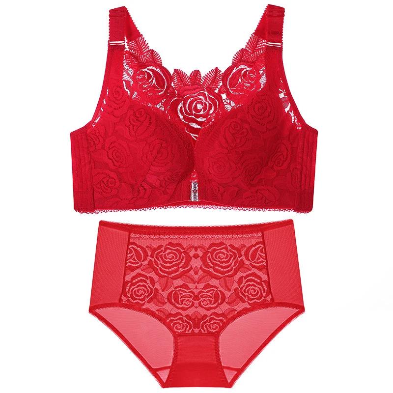 Front buckle rose beautiful back plus size bra set lingerie set Underwear women set 50D 115D