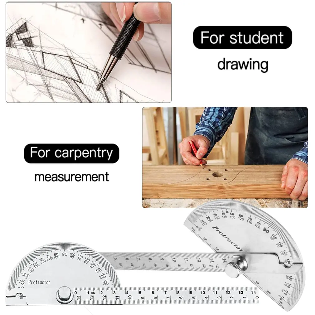 180 Degree Adjustable Protractor Stainless Steel Angle Gauge Round Head Caliper Measuring Ruler