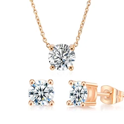 Classic Wedding Jewelry Sets for Women Crystal Moissanite Fashion Rose Gold Color Necklace Earrings Mariage Accessories S565