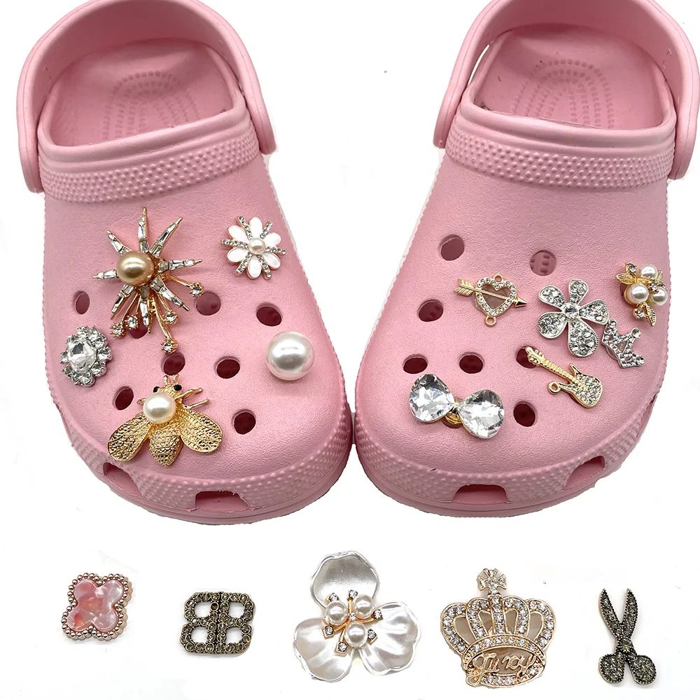 New 1pcs Metal crown Shoe Charms DIY Bee/scissors pearl jewelry Shoe Aceessories fit women clogs Decorations girl gift