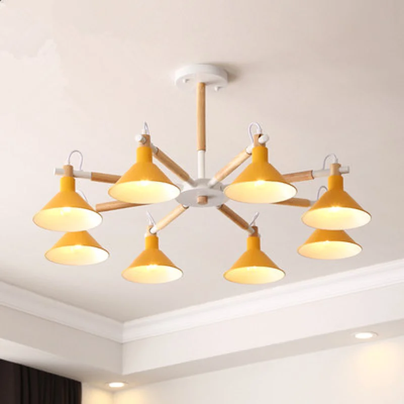 

Solid Wood LED Chandeliers For Living Room Bedroom colors lampshade Nordic Style Surface Mount E27 Lamps Lighting Fixtures