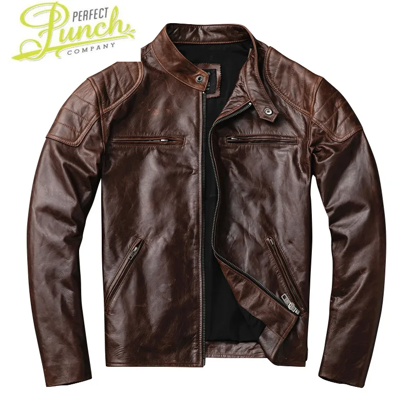 

Leather Genuine Jacket Men Real Goatskin Leather Coat Biker Motorcycle Jacket Vintage Spring Autumn Deri Ceket 207 KJ4113