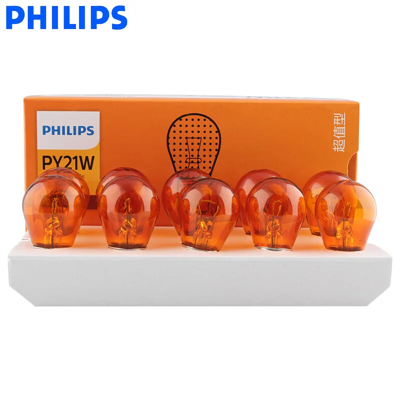 Philips 10pcs PY21W S25 12V 21W BAU15s Amber Color Standard Turn Signal Lamps Original Position Light Reverse Bulbs 12496CP