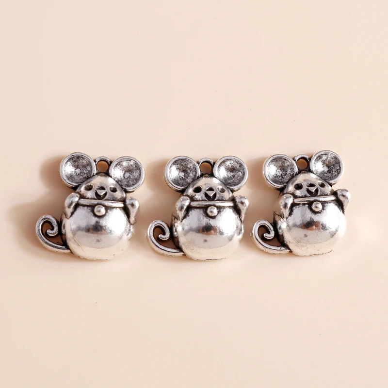 Leslie 20pcs 15*15mm Antique Silver Color Mole Mouse Charms Fit Necklace Pendant Bracelet Handmade Jewelry Making Accessories