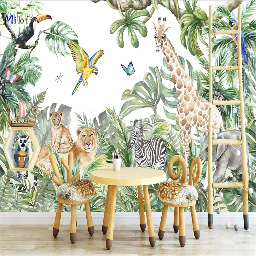 Milofi custom 3D large wallpaper mural hand-painted Nordic forest small animal kindergarten jungle sticker background wall