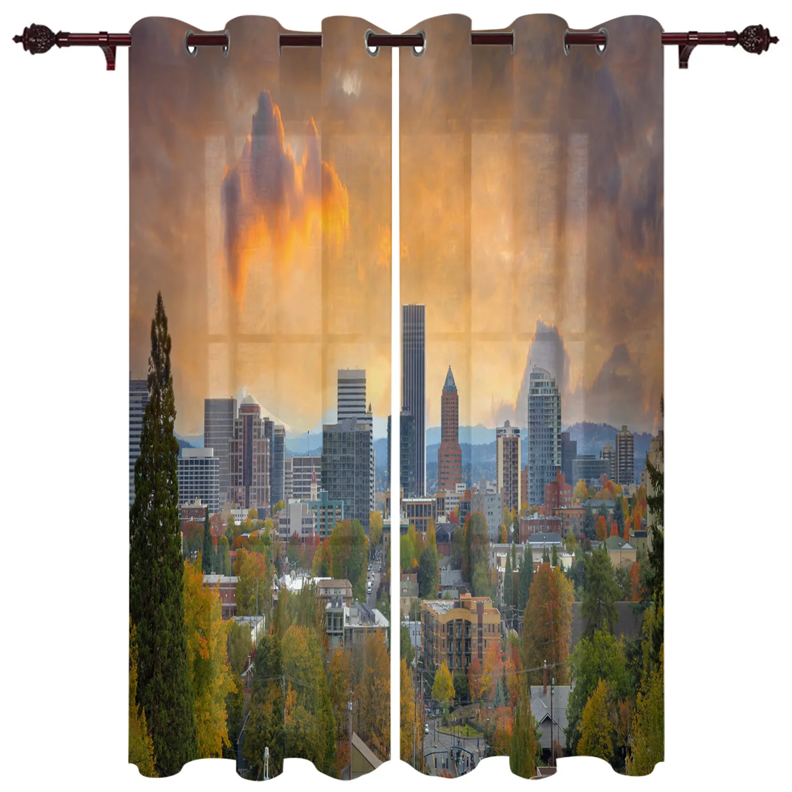 City Building Sky Cloud Large Curtains For Living Dining Modern Simple Curtains Finished Curtains For Dining Room Bedroom