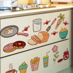 Autocollants de porte de réfrigérateur de cuisine de dessin animé, autocollants décoratifs pour aliments et fruits, autocollants muraux amovibles sur le mur