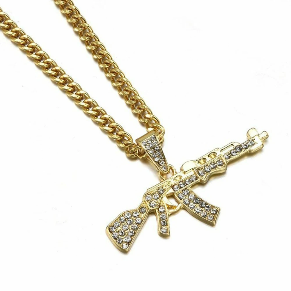 Fashion Gun Pendant Crystal  Necklaces Choker For Men 2023 Rhinestone Chain Necklace Women Punk Hip Hop Jewelry Gift view 6