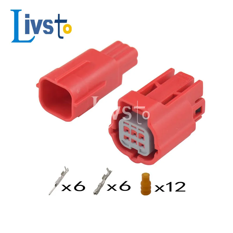 

1/5/10/20/50 Set 6 Pin Auto Waterproof Wire Harness Connector Red Electrical 0.6MM Female Male Socket Plug With Terminals