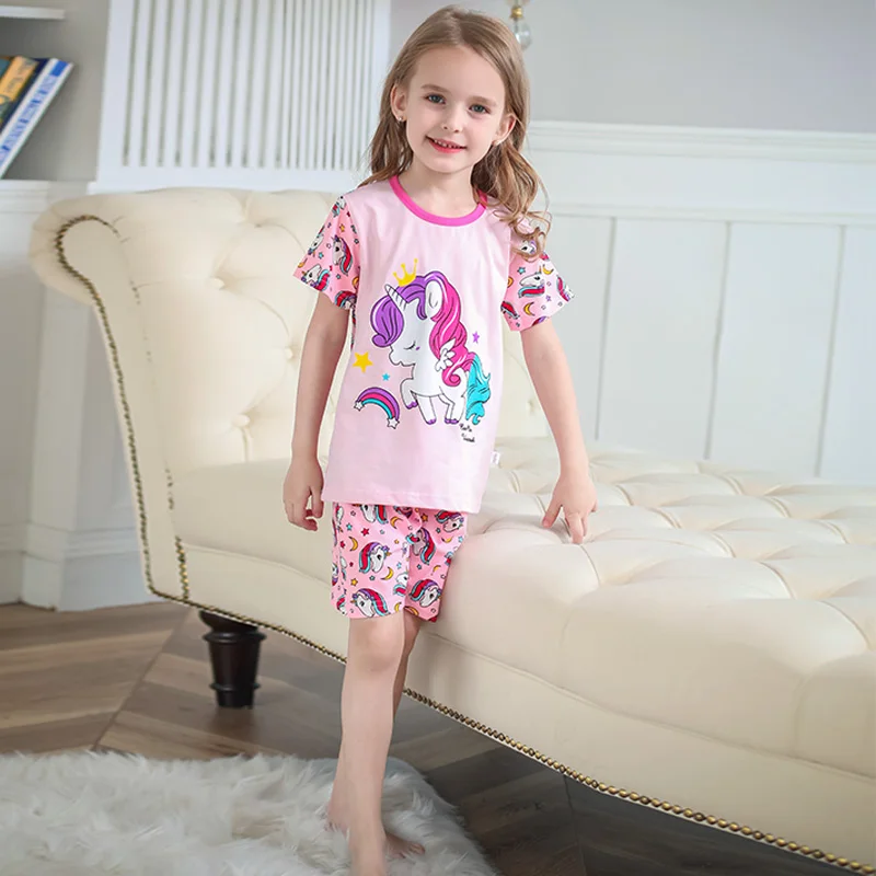 SAILEROAD Kids Unicorn For Girls Summer Children's Pajamas Sets Shorts Sleeve Pyjamas Boys Cotton Pijamas Sleepwear