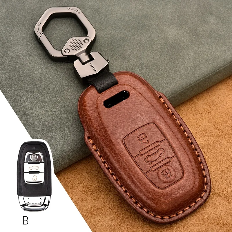 1Pcs Genuine Leather Car Remote Key Cover Case For Audi A1 A3 A4 A5 A6 A7 A8 Quattro Q3 Q5 Q7 2009 2010 2011 2012 2013 2014 2015 image 3