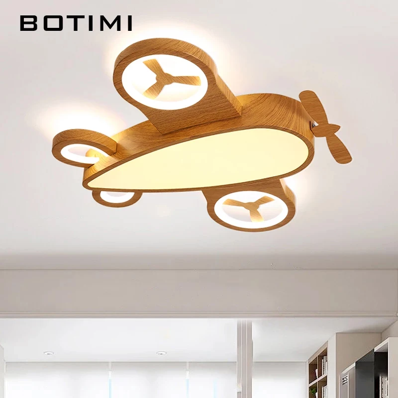 

BOTIMI Cartoon Airplan Ceiling Light Nordic Japanese Kids Plane Surface Mounted Bedroom Lighting Metal Art DECO Boys Room Lamps