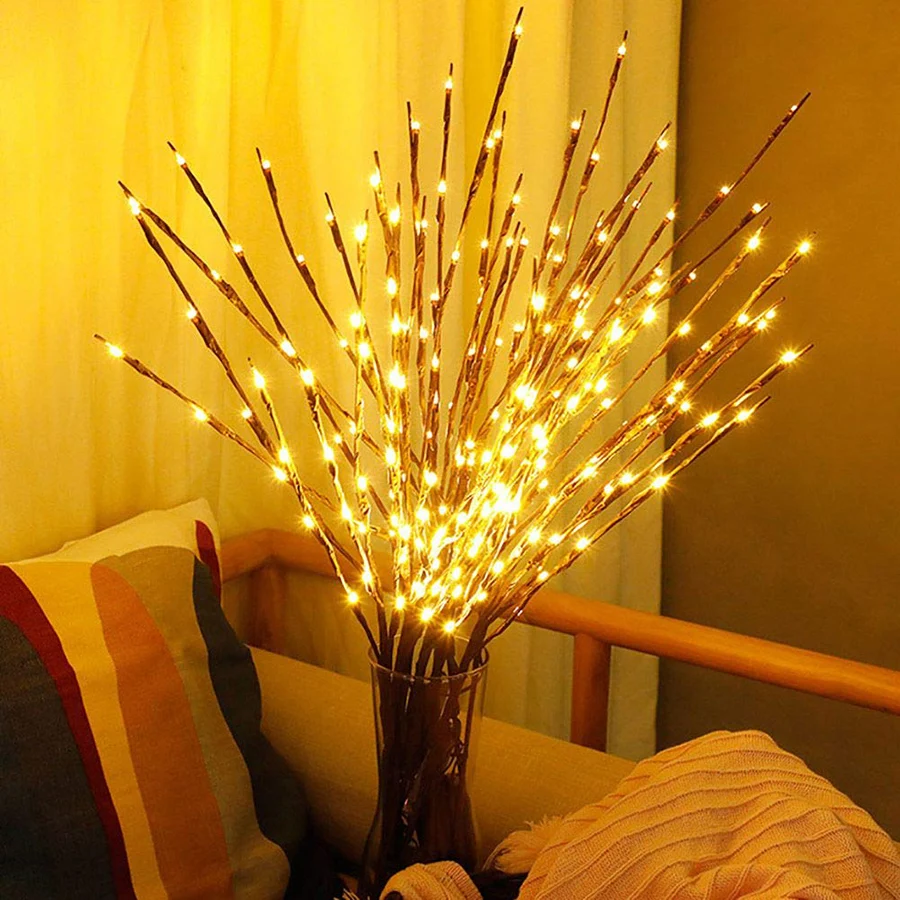 

20 LEDs Christmas Willow Branch Lights Xmas Vase Filler Willow Twig Light Decor Fairy Lights Warm White Color For Wedding Party